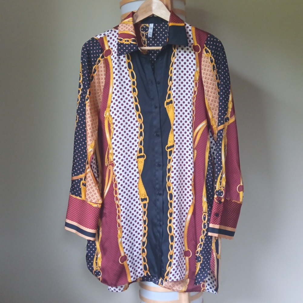 NWOT Ptp18" Zara Button Up Chain Print Shirt Dress